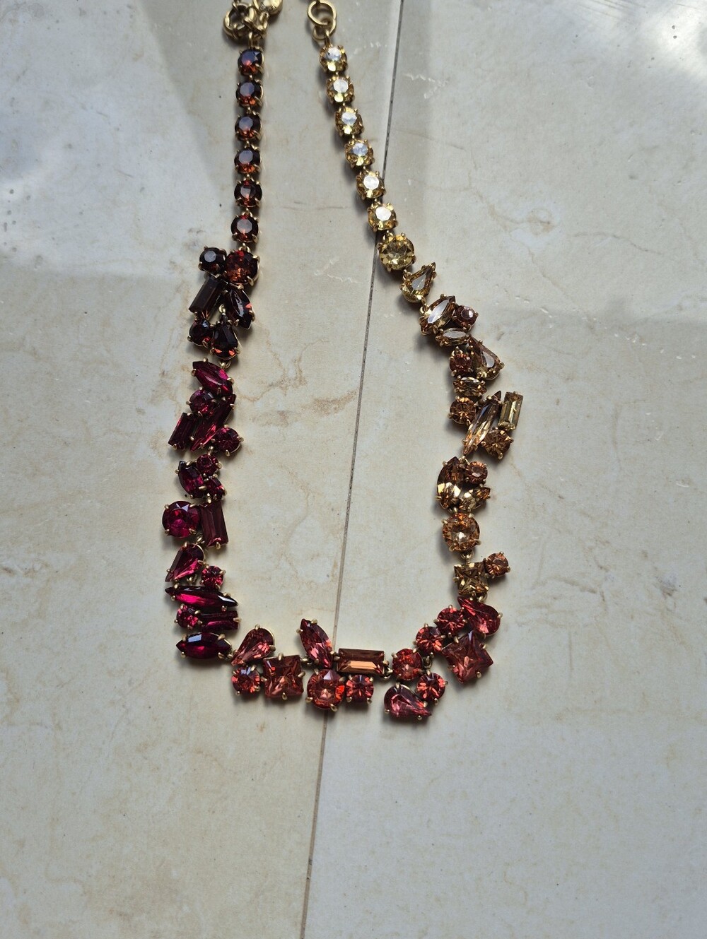 J. Crew Pink and Gold Crystal Statement Bib Necklace Ombre